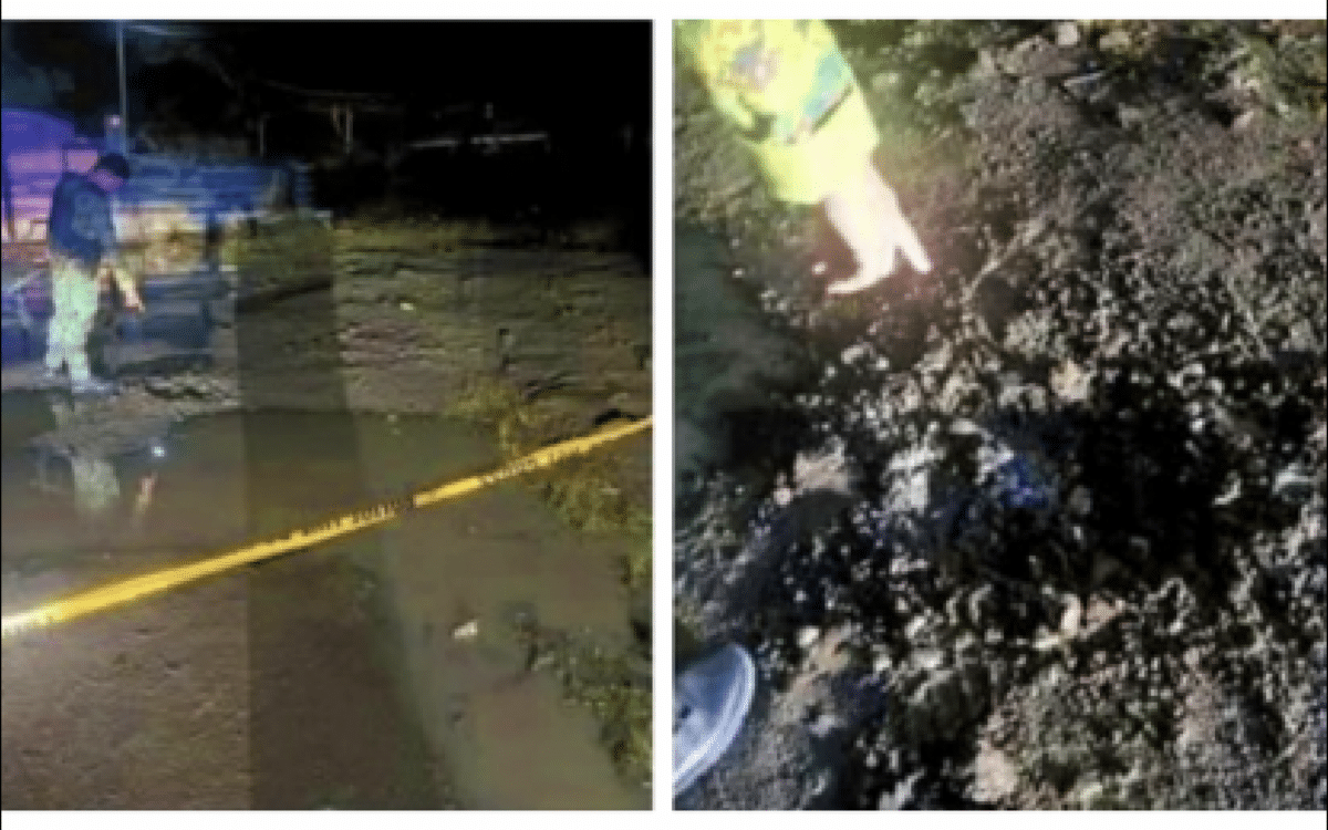 BLAST SITE. A soldier inspects the area outside the main gate of vice-gubernatorial candidate Ustadz Hisham Nando’s residence in Barangay Poblacion, Buluan, Maguindanao del Sur, following a grenade explosion on Sunday night (May 4, 2025). The blast left a crater near the road entrance, but no injuries were reported. (Photo courtesy of Buluan PNP)